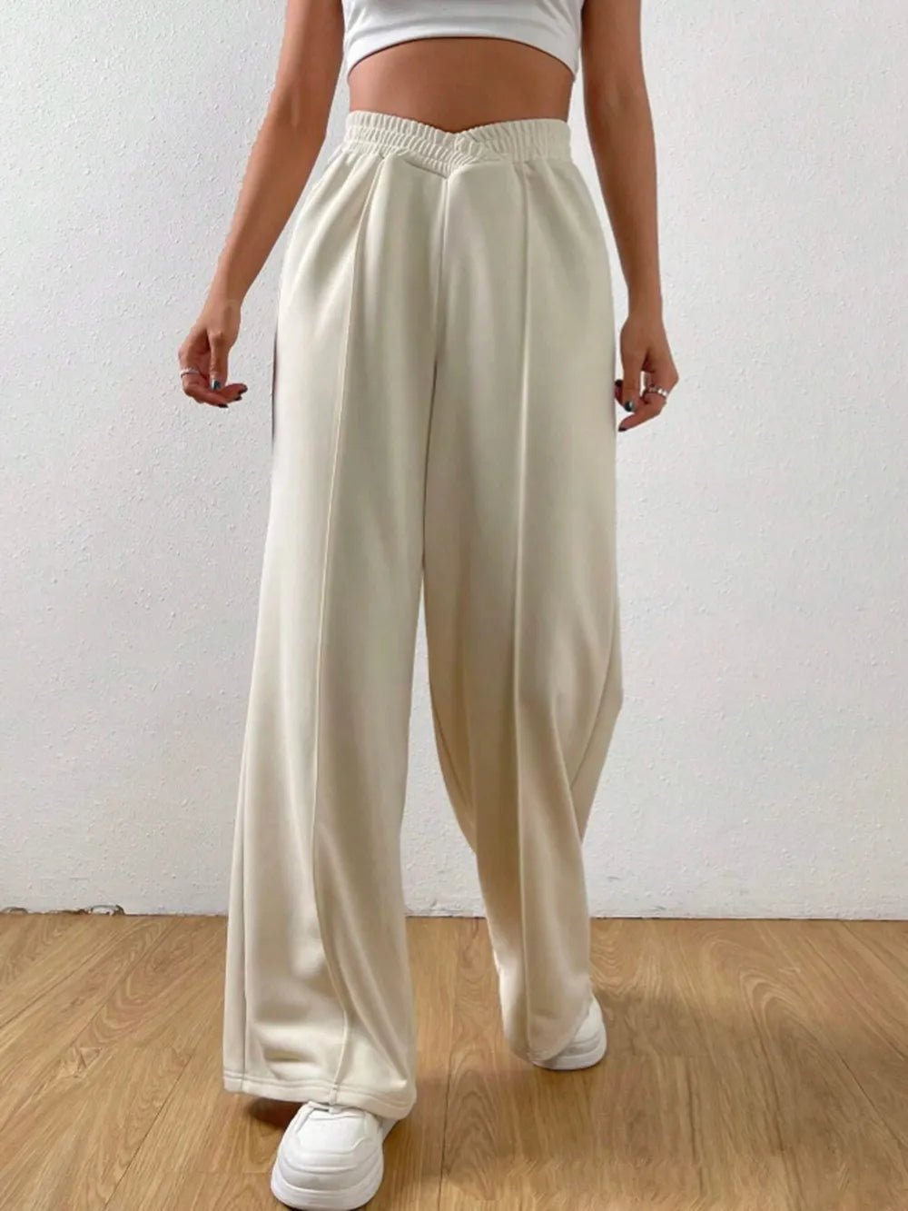 Elastic Waist Wide Leg Pants in Cream