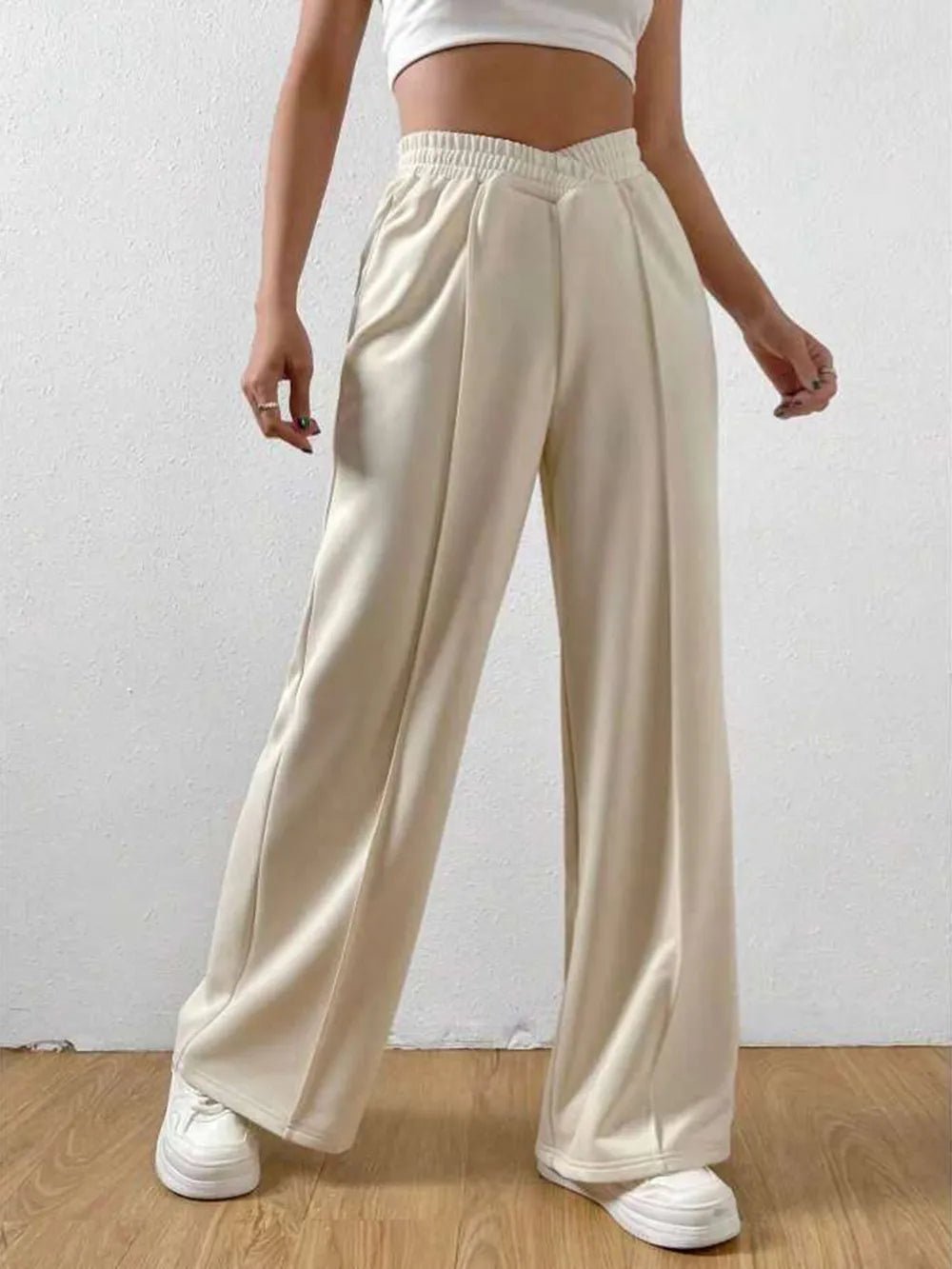 Elastic Waist Wide Leg Pants in Cream