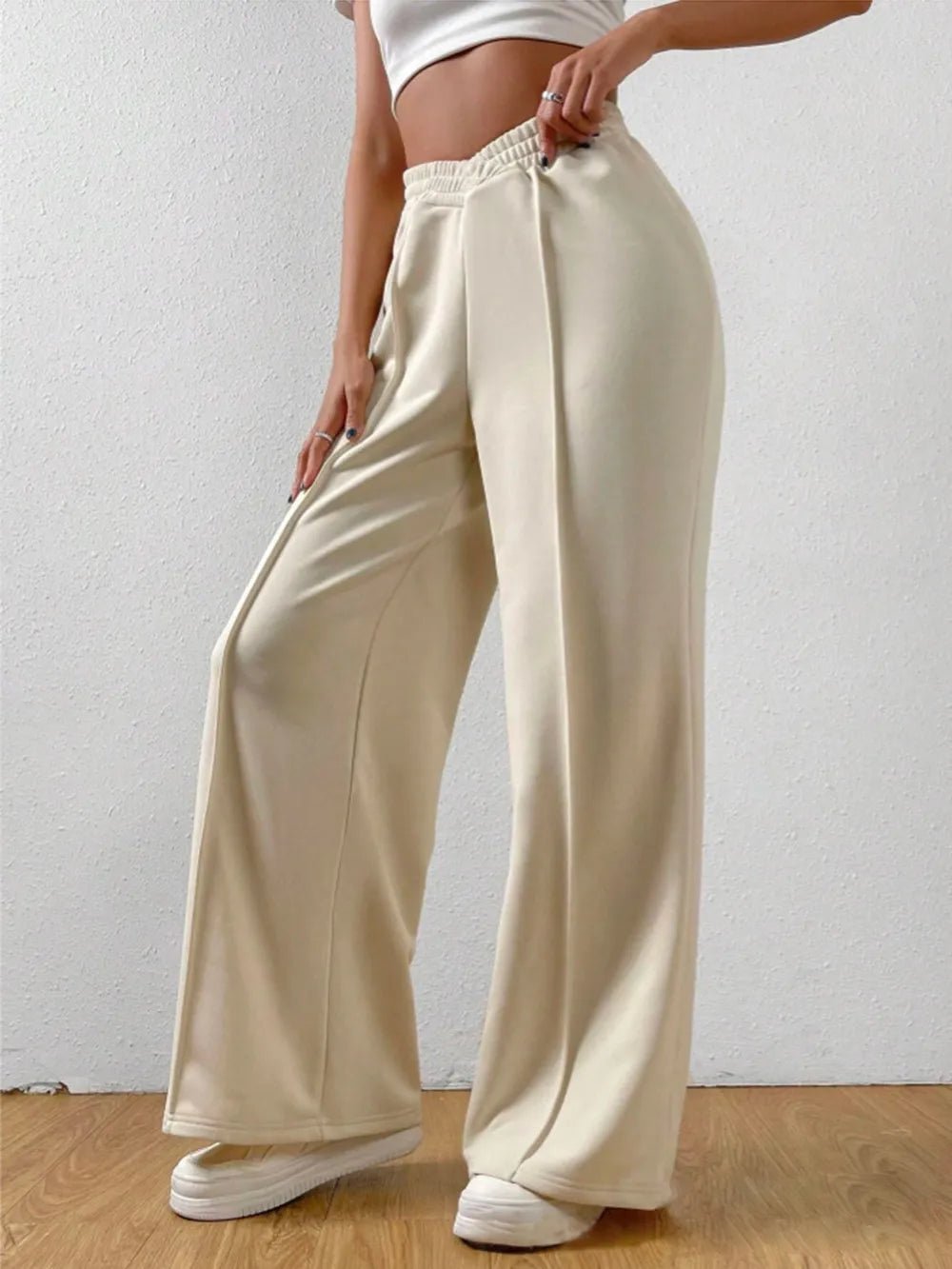 Elastic Waist Wide Leg Pants in Cream