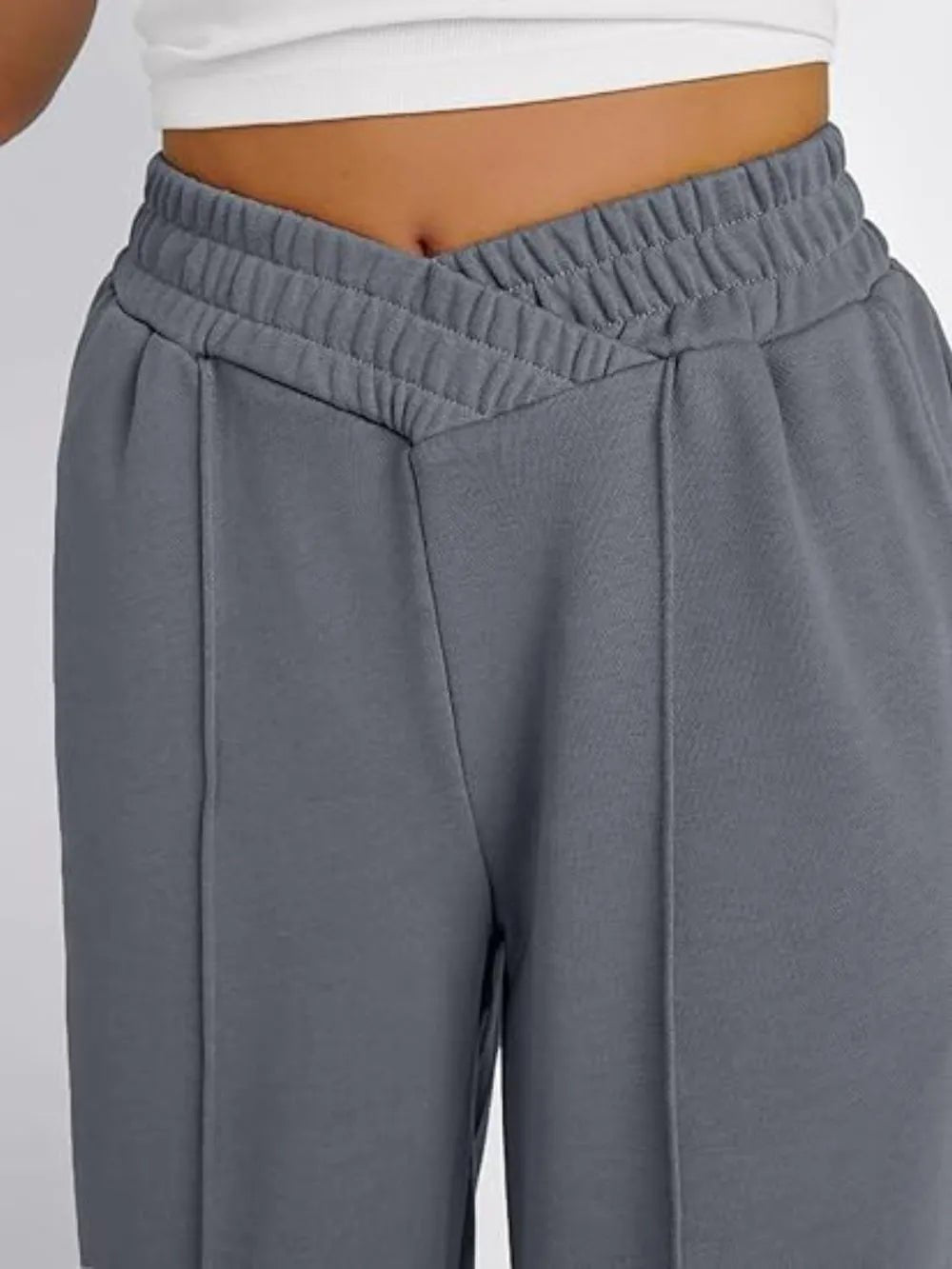 Elastic Waist Wide Leg Pants in Dark Gray