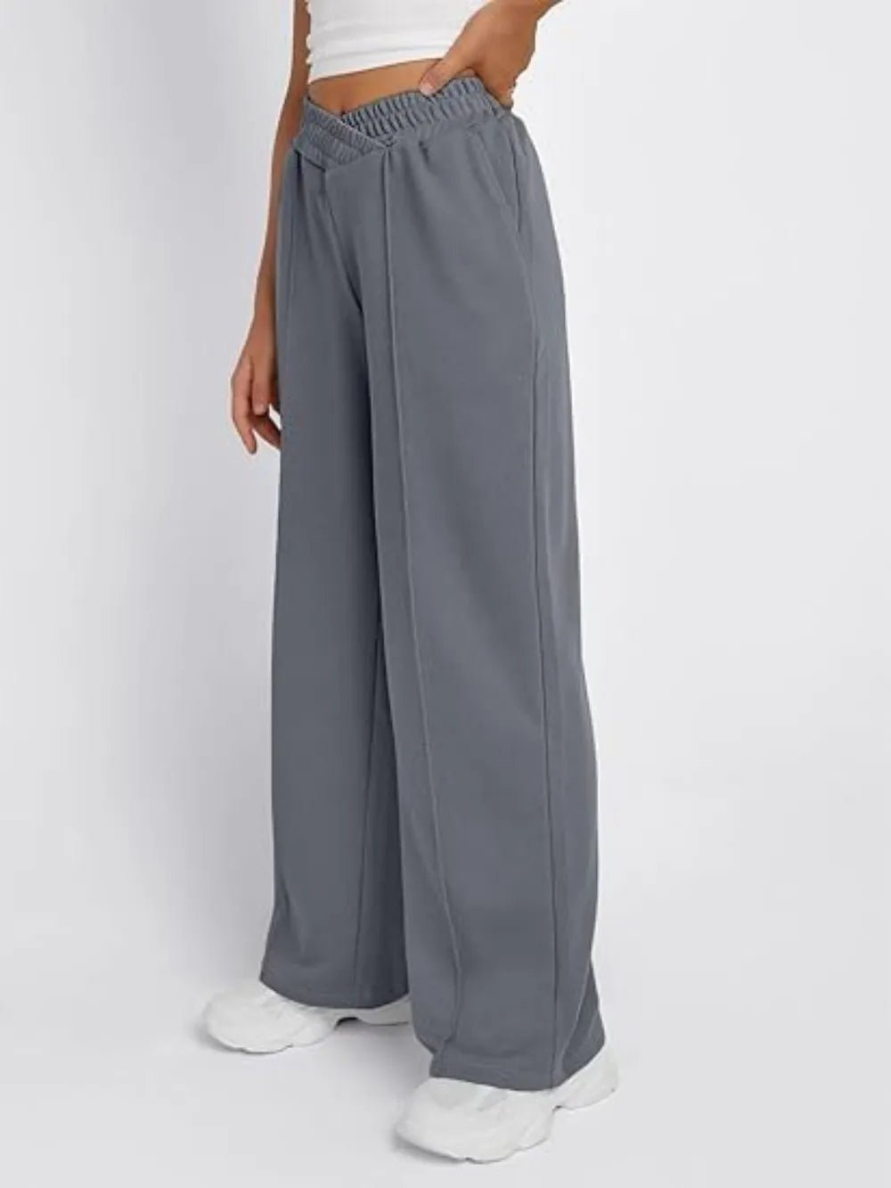Elastic Waist Wide Leg Pants in Dark Gray