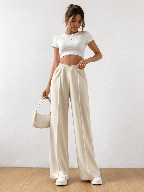 Elastic Waist Wide Leg Pants in Light Gray