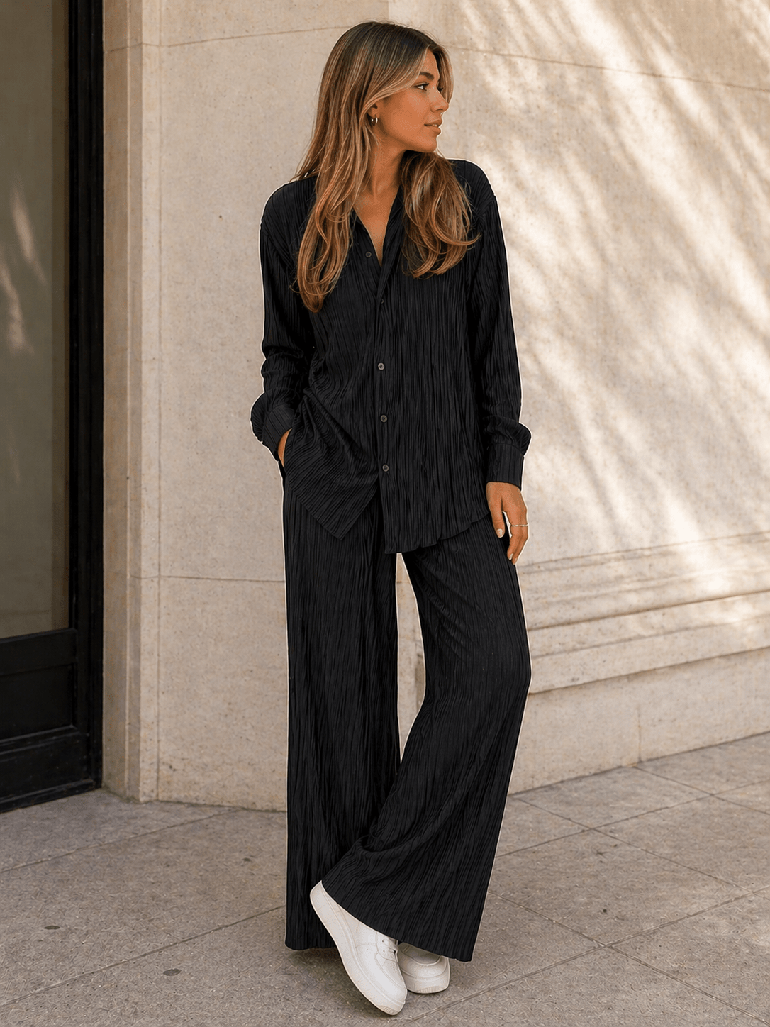 Flowy Two - Piece Set – Relaxed Wide - Leg Summer Fit in Black