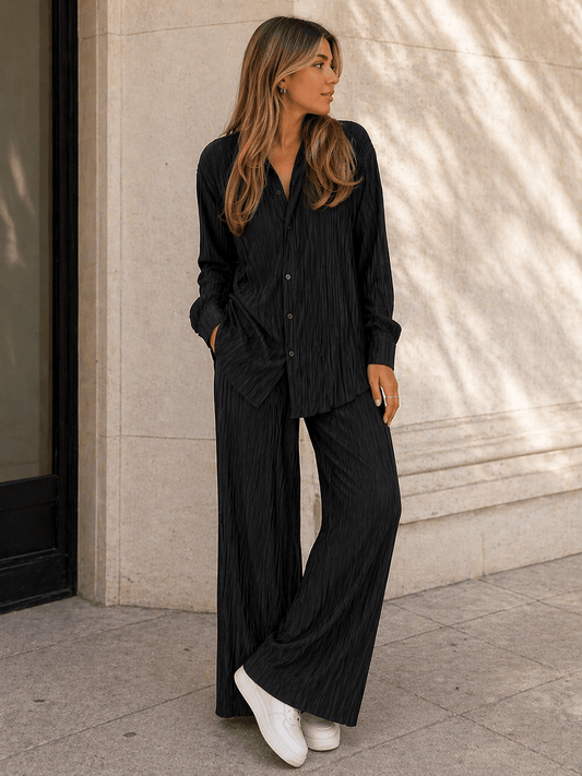 Flowy Two - Piece Set – Relaxed Wide - Leg Summer Fit in Black