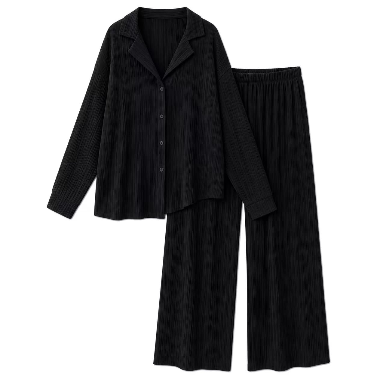 Flowy Two - Piece Set – Relaxed Wide - Leg Summer Fit in Black