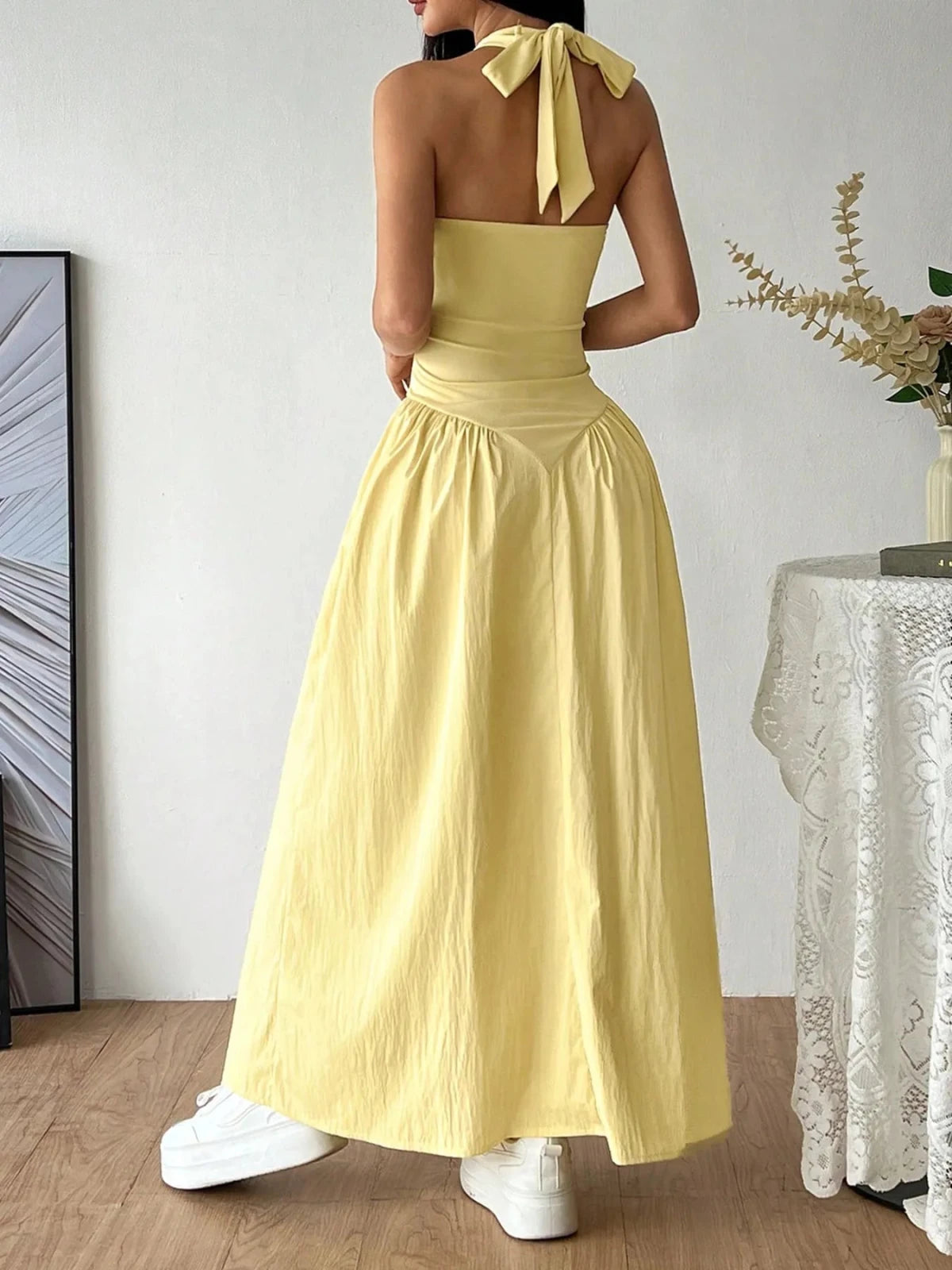 Halter Neck Maxi Dress | Butter Yellow Summer Maxi Dress in Light Yellow