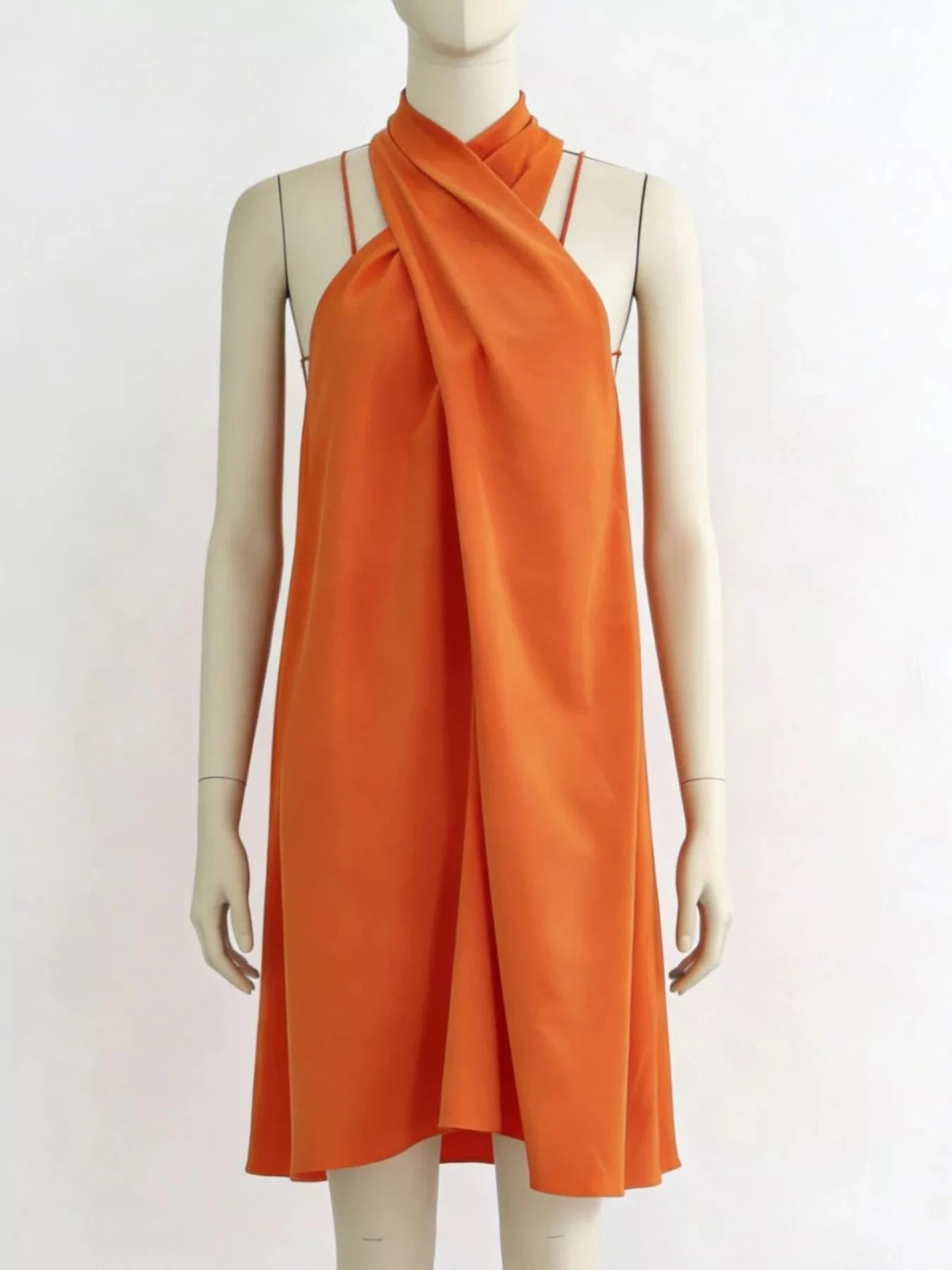 Halter Neck Sleeveless Mini Dress | Summer Vacation Mini Dress in Tangerine