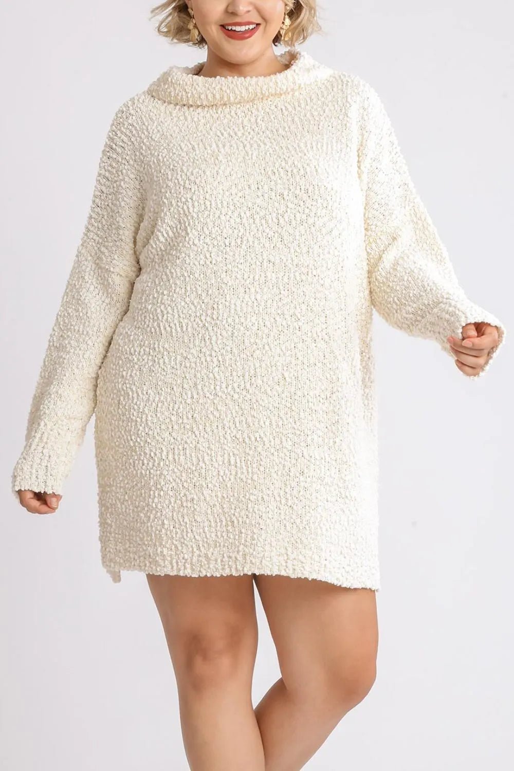 High-Low Boucle Sweater Dress | CozyFits in Cream