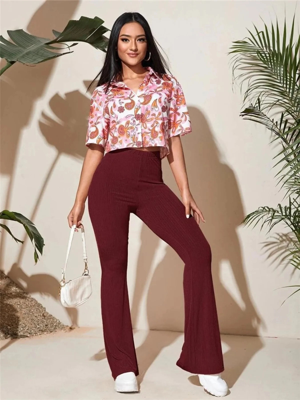 High - Waist Flare Pants | CozyFits in Burgundy