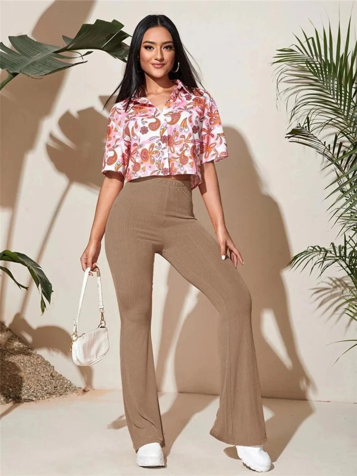 High - Waist Flare Pants | CozyFits in Camel