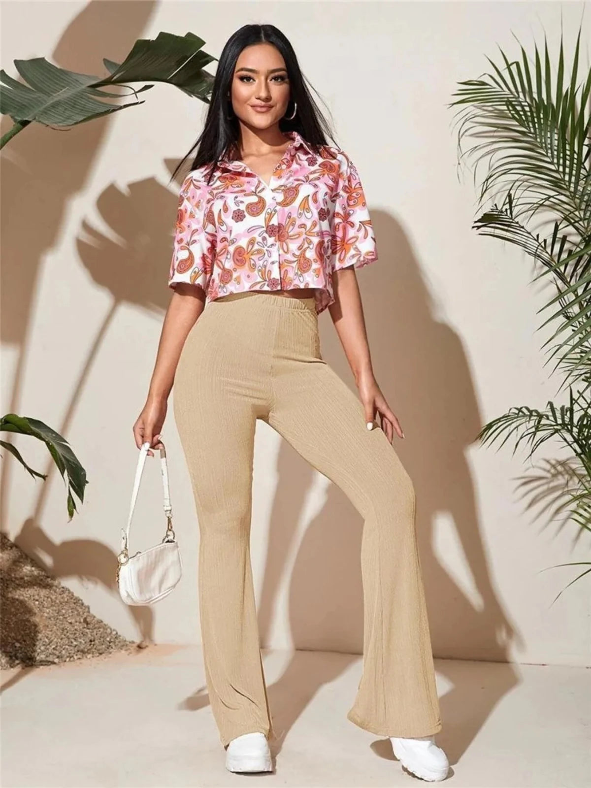 High - Waist Flare Pants | CozyFits in Khaki