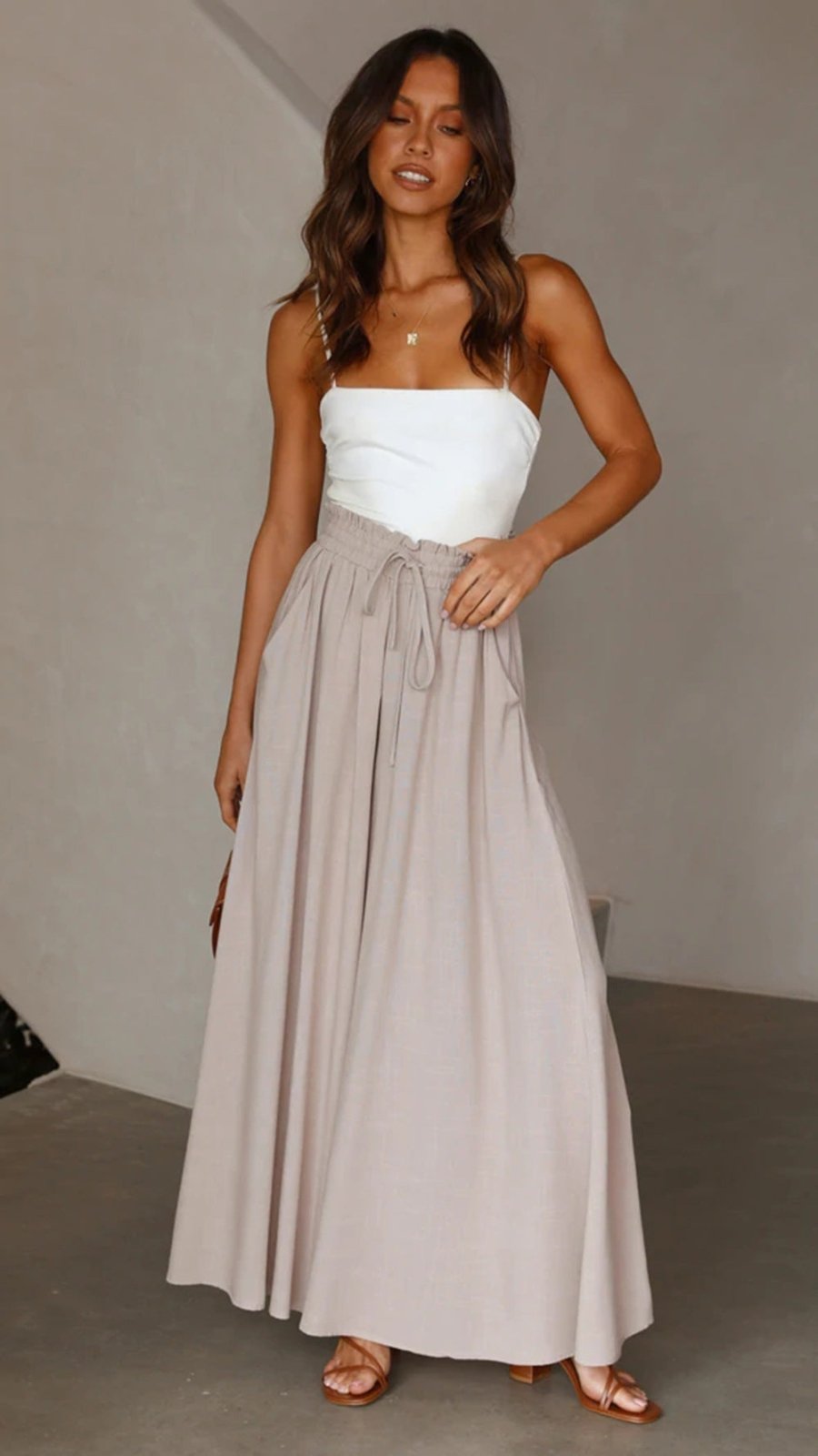 High - Waist Wide - Leg Pants – Effortless Lounge Fit in Apricot
