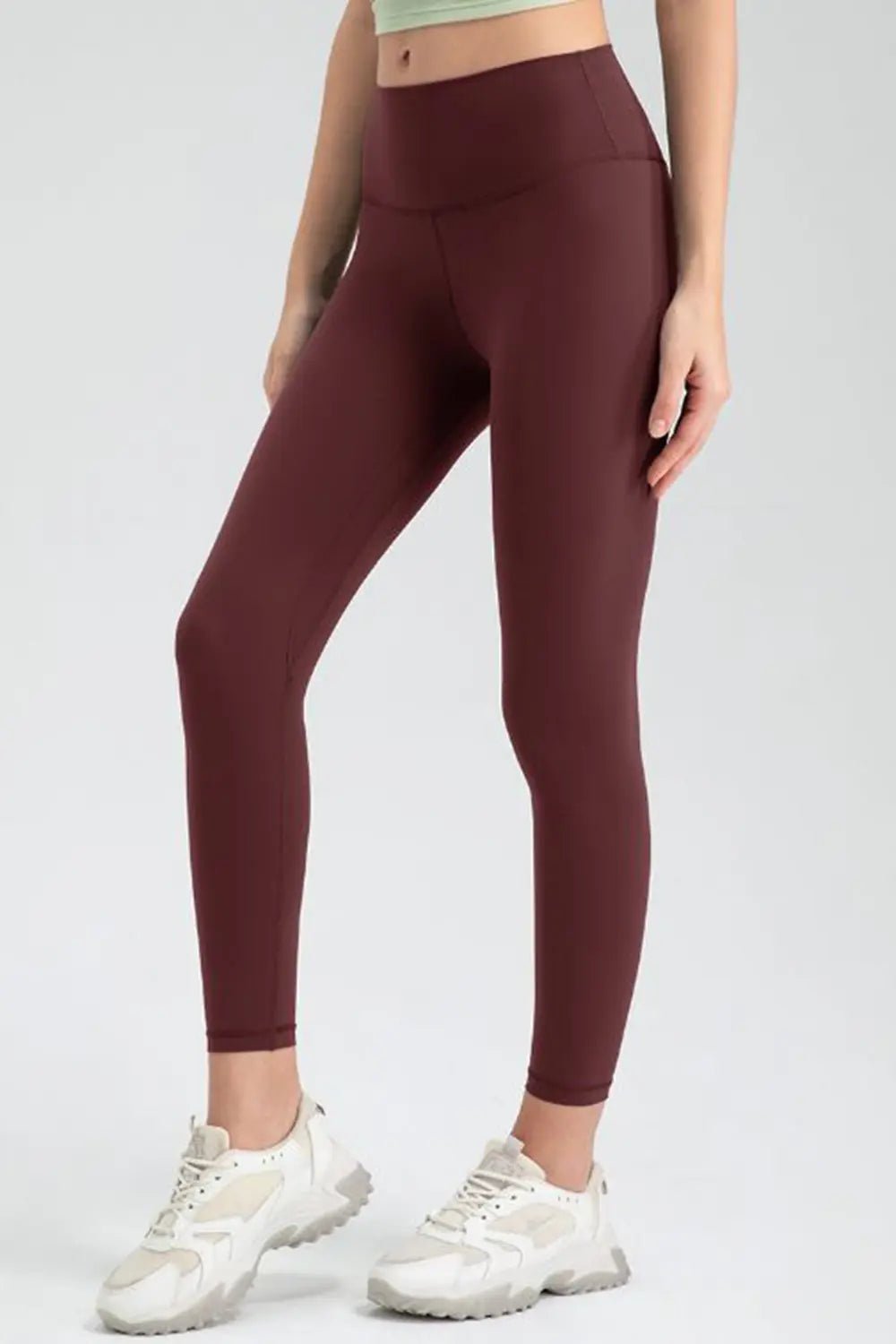 High Waisted Sculpting Active Leggings – Slim Fit Workout Pants | CozyFits in Wine