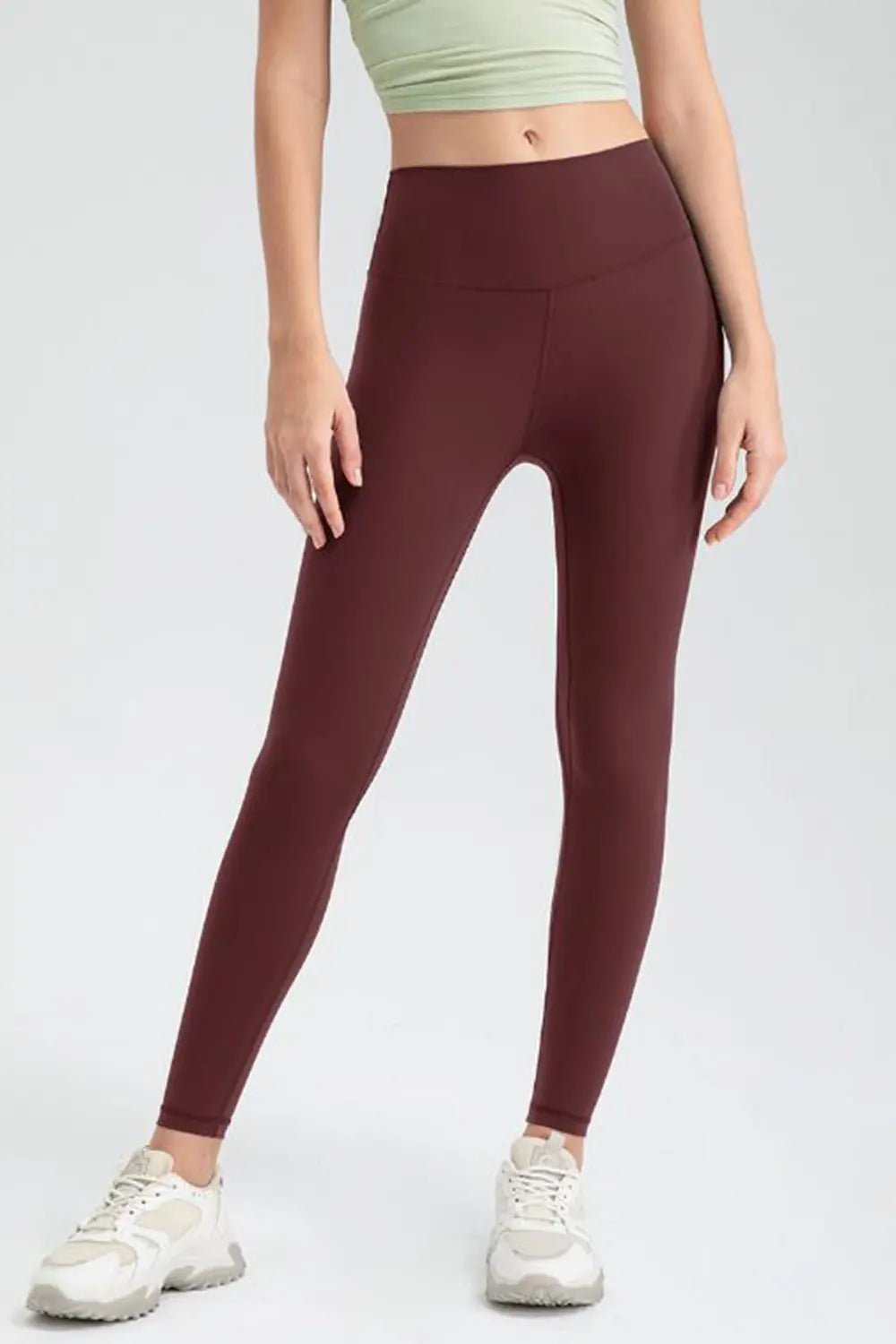 High Waisted Sculpting Active Leggings – Slim Fit Workout Pants | CozyFits in Wine