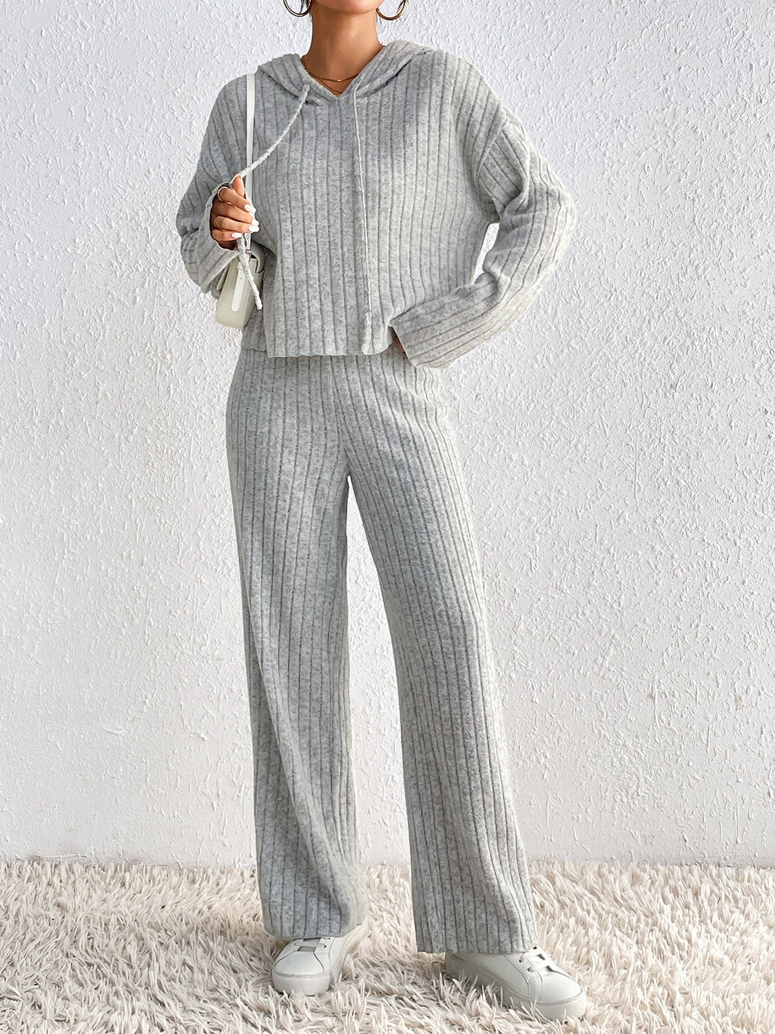 Honey Ribbed Lounge Set | CozyFits in Light Gray