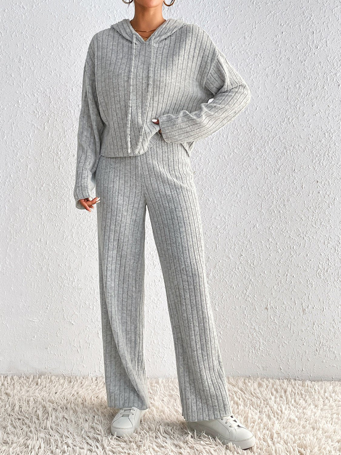 Honey Ribbed Lounge Set | CozyFits in Light Gray
