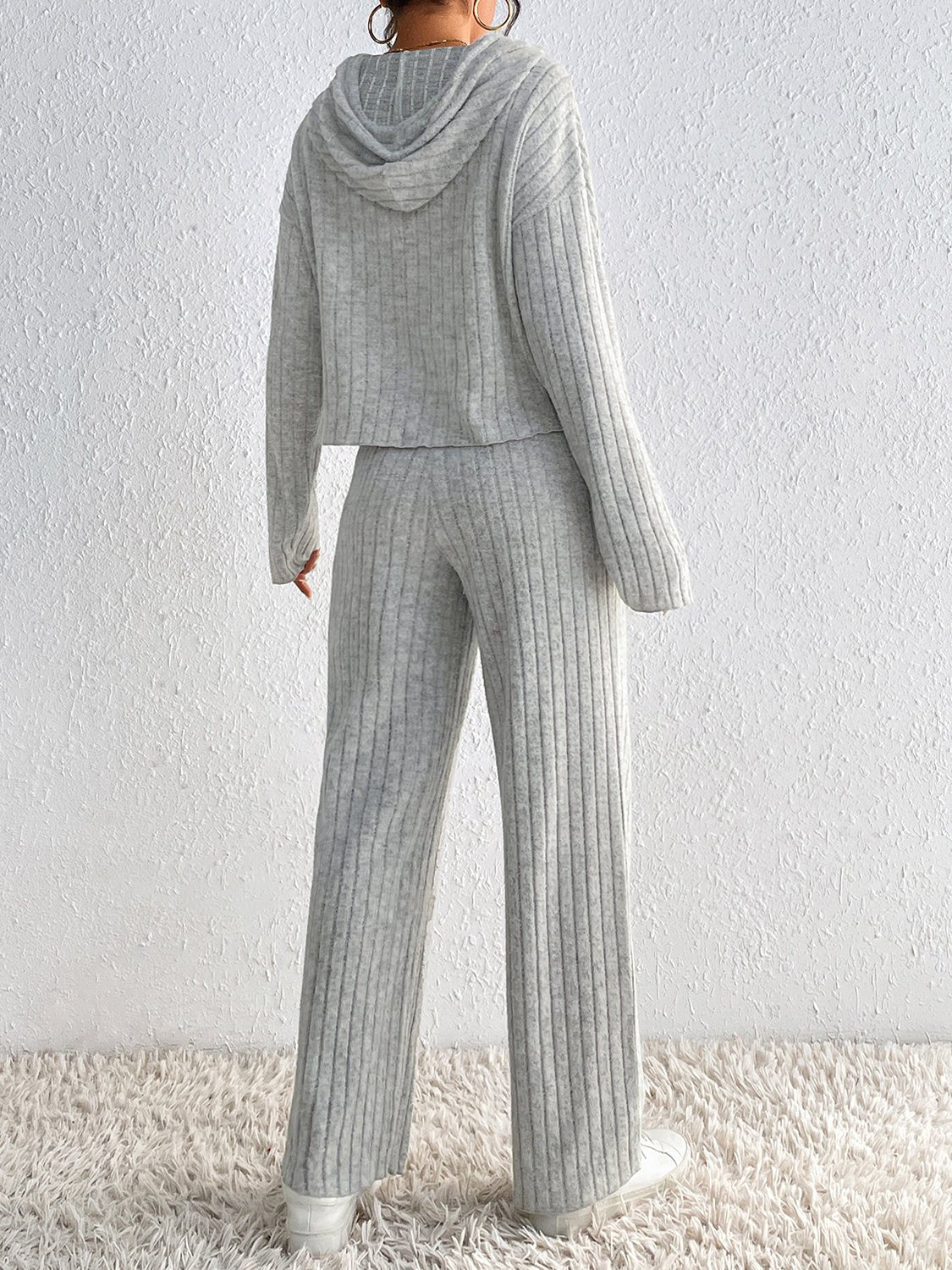 Honey Ribbed Lounge Set | CozyFits in Light Gray