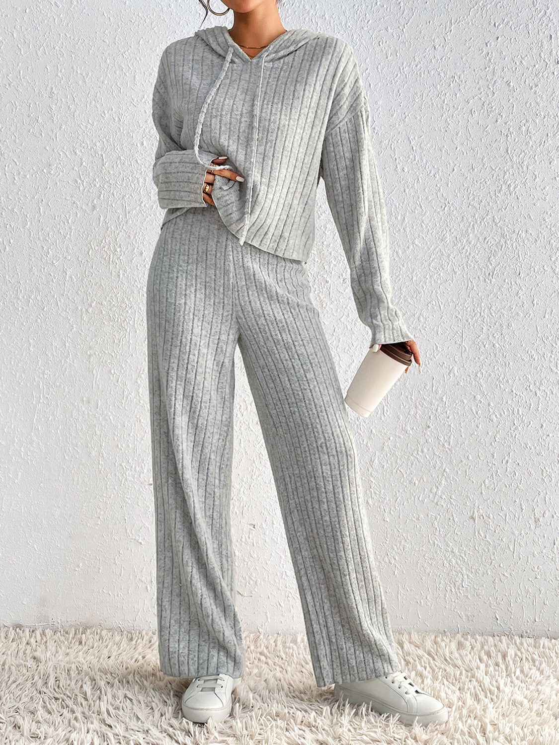 Honey Ribbed Lounge Set | CozyFits in Light Gray