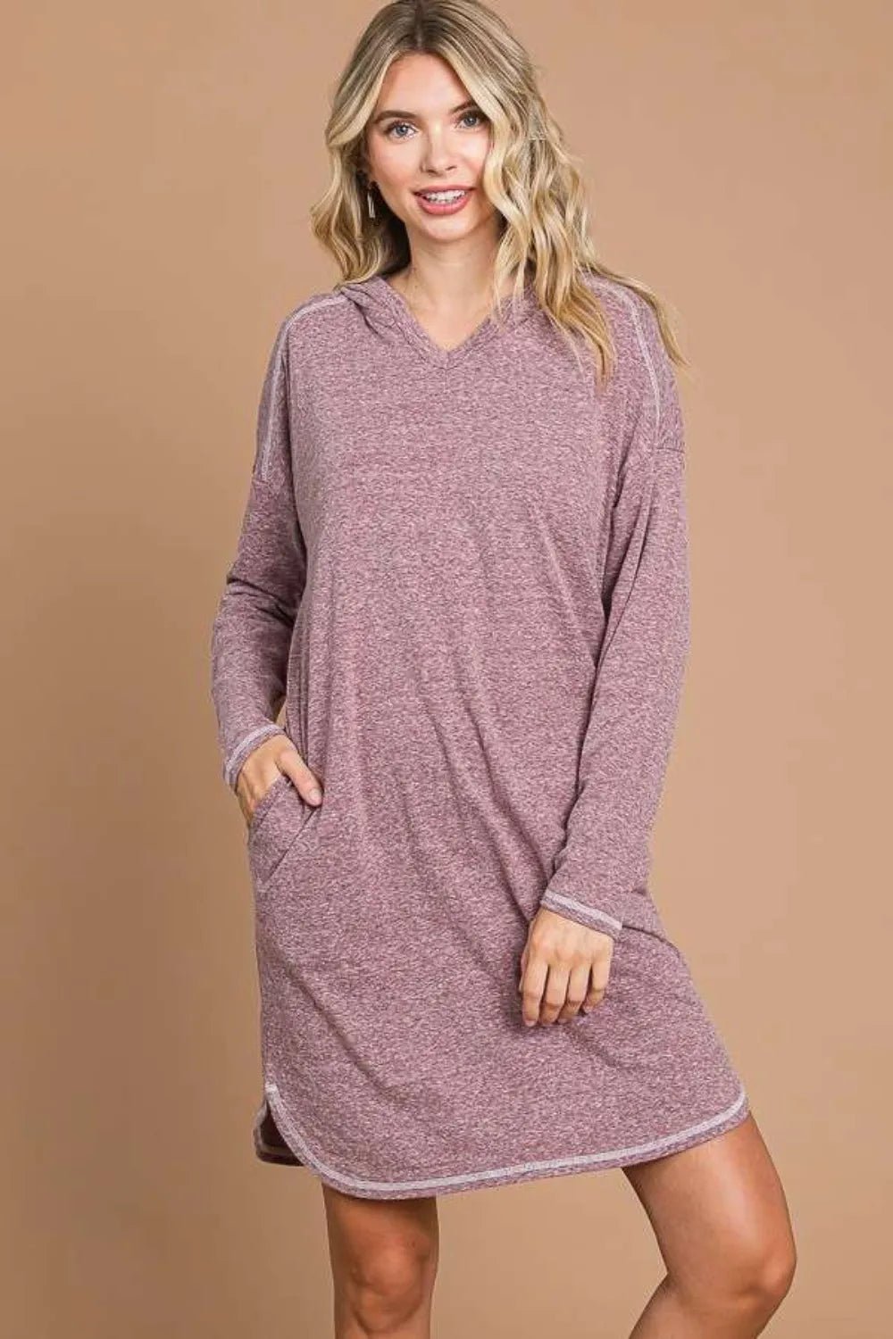 Hooded Long Sleeve Sweater Dress | CozyFits in Merlot