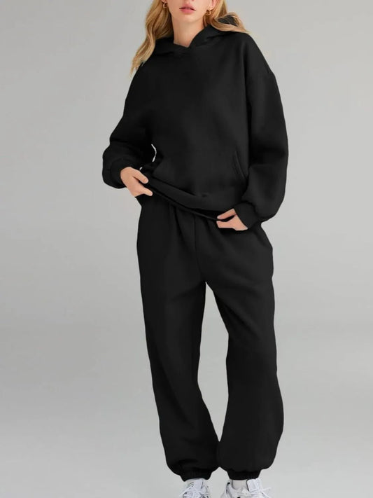 Kangaroo Pocket Hoodie and Joggers Set | CozyFits in Black