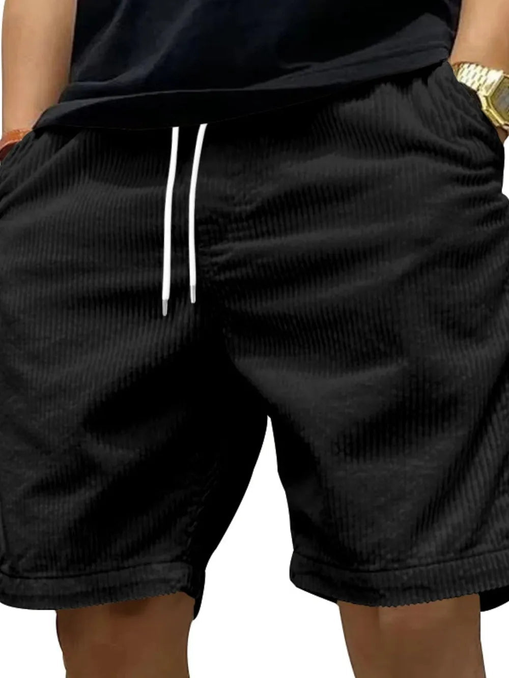 Men’s Corduroy Drawstring Shorts | CozyFits in Black
