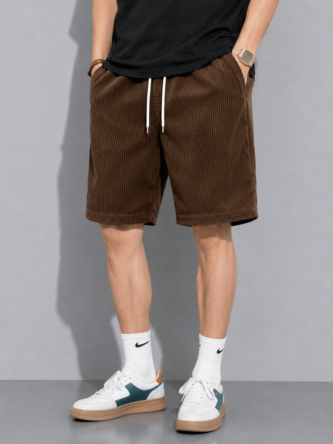 Men’s Corduroy Drawstring Shorts | CozyFits in Coffee Brown