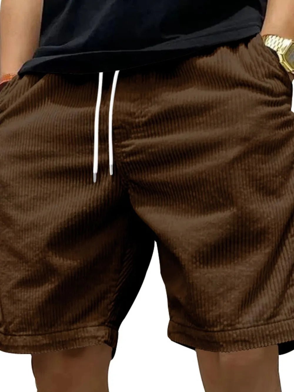 Men’s Corduroy Drawstring Shorts | CozyFits in Coffee Brown
