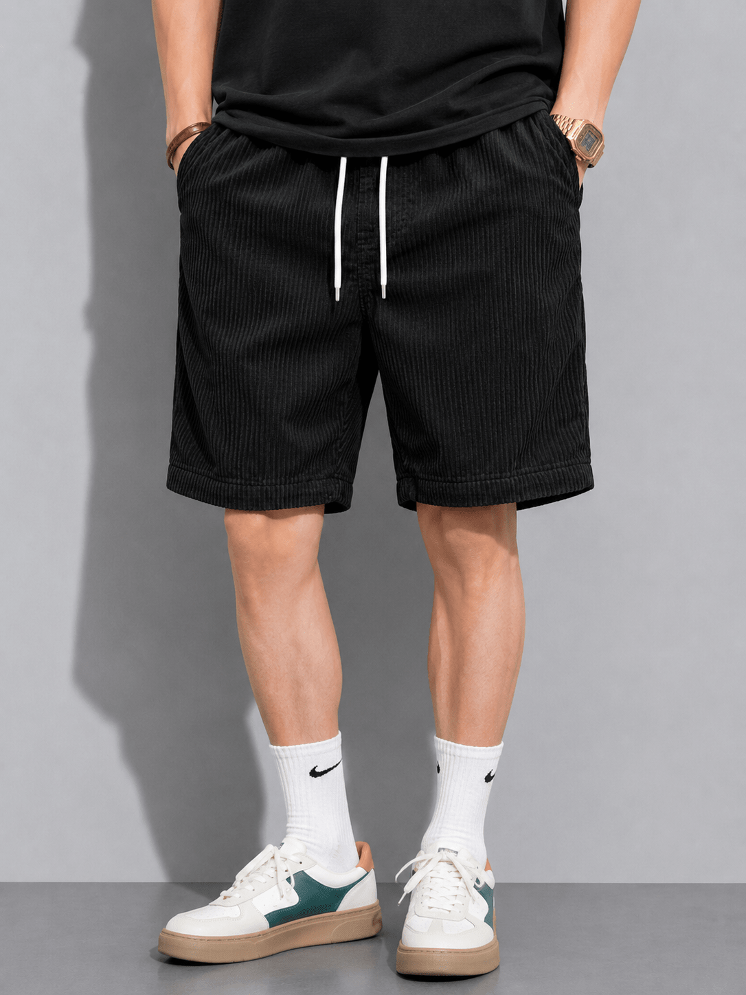 Men’s Corduroy Drawstring Shorts | CozyFits in Coffee Brown