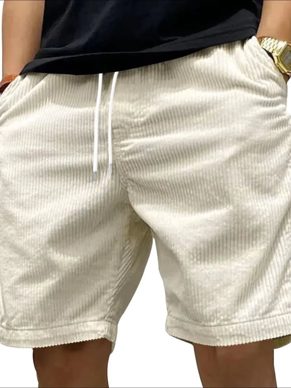 Men’s Corduroy Drawstring Shorts | CozyFits in Ivory