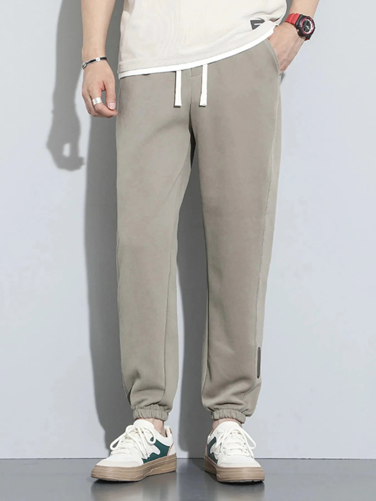 Men’s Full Size Casual Drawstring Joggers Plus Size | CozyFits in Khaki