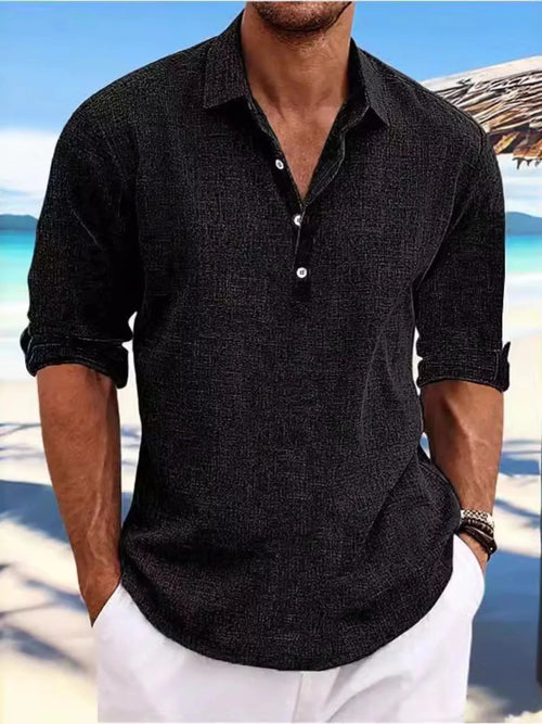 Men's Full Size Casual Half Button Shirt Plus Size in Black
