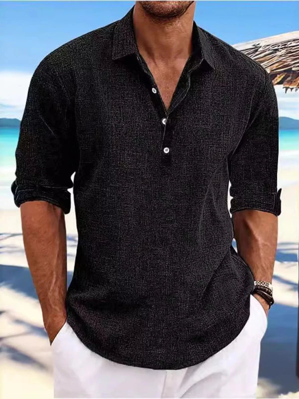 Men's Full Size Casual Half Button Shirt Plus Size in Black
