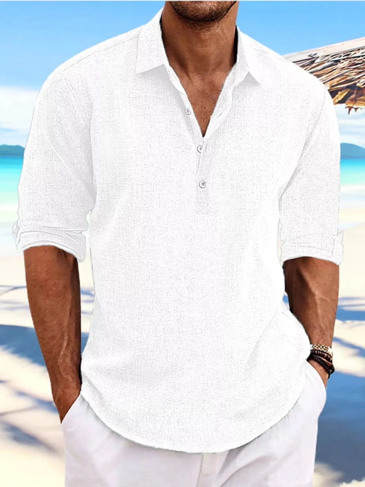 Men's Full Size Casual Half Button Shirt Plus Size in White