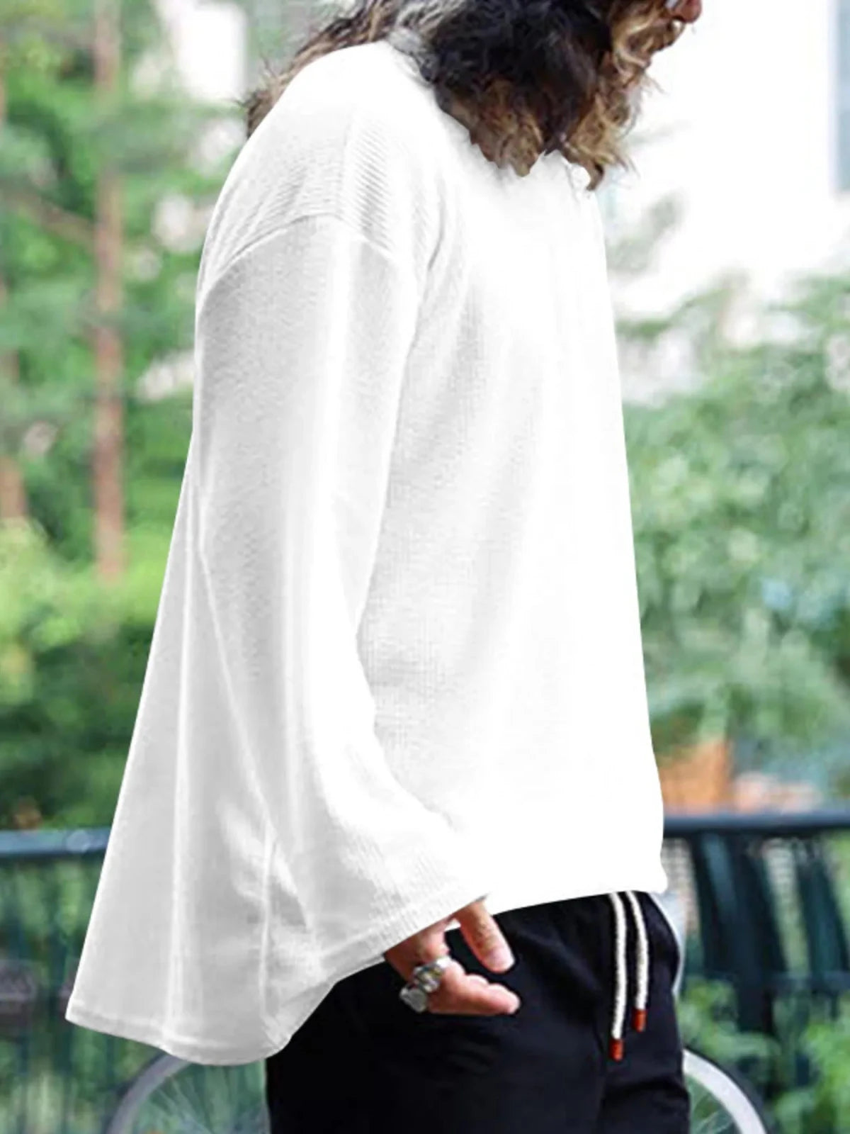 Men's Full Size Round Neck Long Sleeve Sweatshirt Plus Size in White