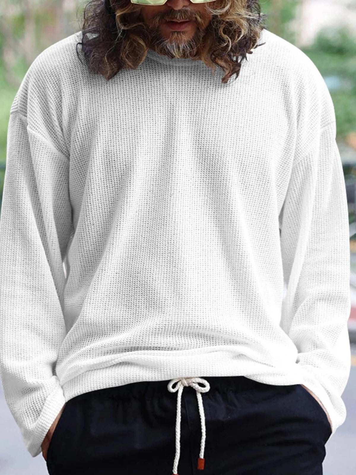 Men's Full Size Round Neck Long Sleeve Sweatshirt Plus Size in White