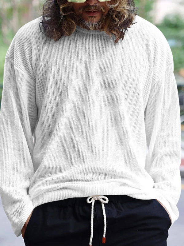 Men's Full Size Round Neck Long Sleeve Sweatshirt Plus Size in White