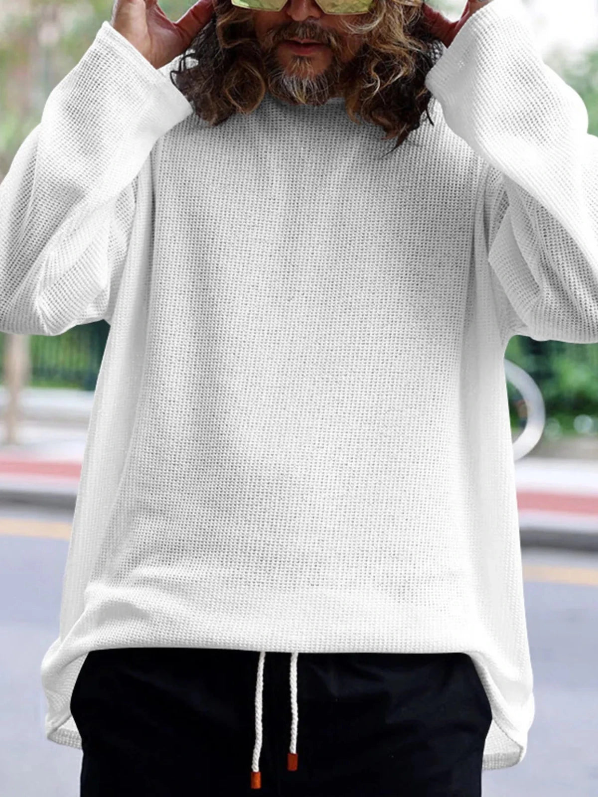 Men's Full Size Round Neck Long Sleeve Sweatshirt Plus Size in White