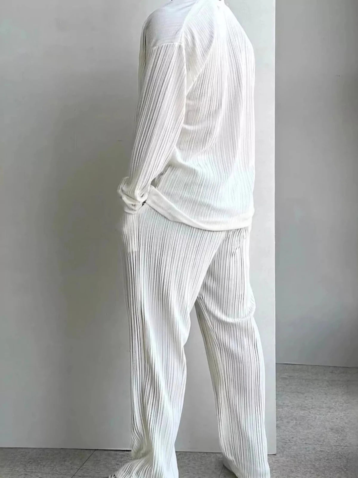 Men’s Full Size Textured Button Up Shirt and Pants Set | CozyFits in White