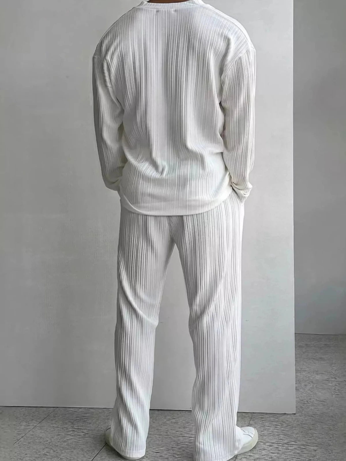 Men’s Full Size Textured Button Up Shirt and Pants Set | CozyFits in White