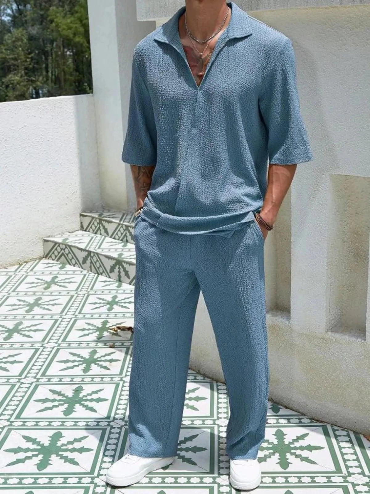 Men’s Half Sleeve Top and Pants Set | CozyFits in Caramel Color
