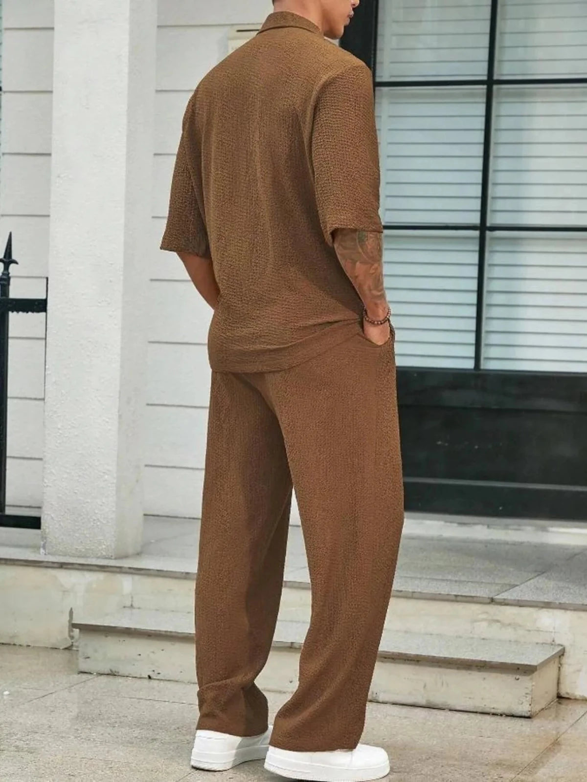 Men’s Half Sleeve Top and Pants Set | CozyFits in Caramel Color