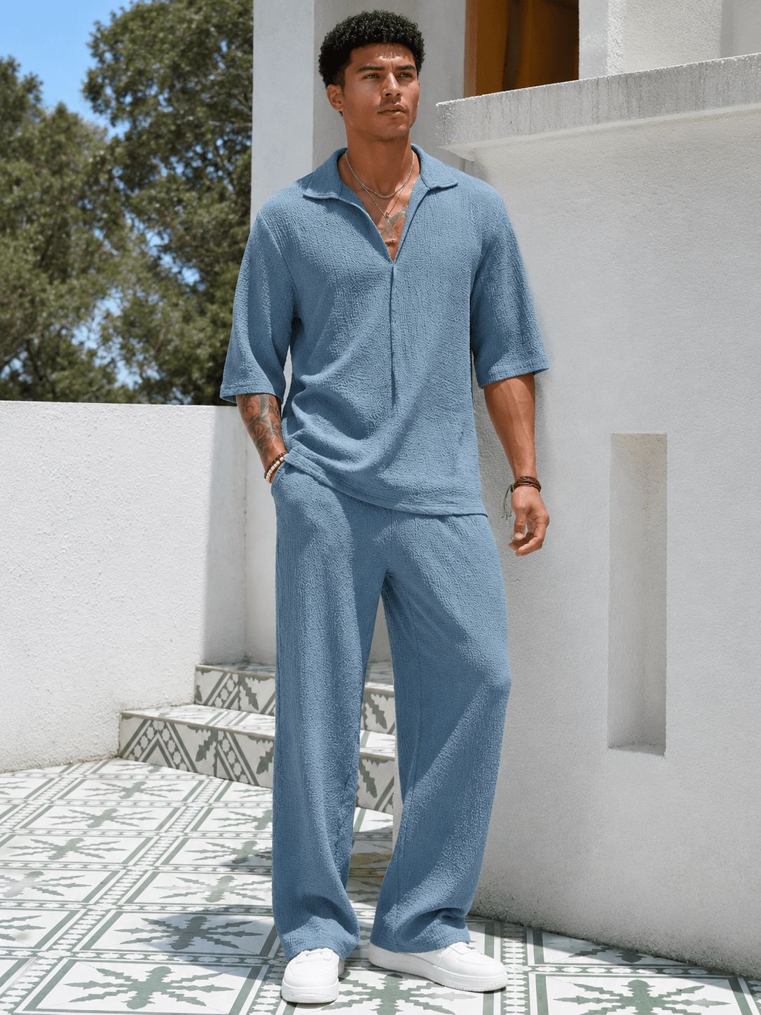Men’s Half Sleeve Top and Pants Set | CozyFits in Caramel Color