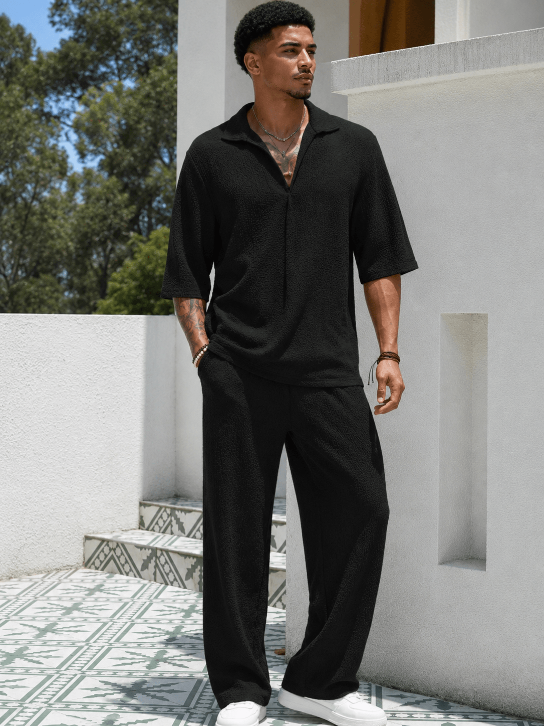 Men’s Half Sleeve Top and Pants Set | CozyFits in Khaki
