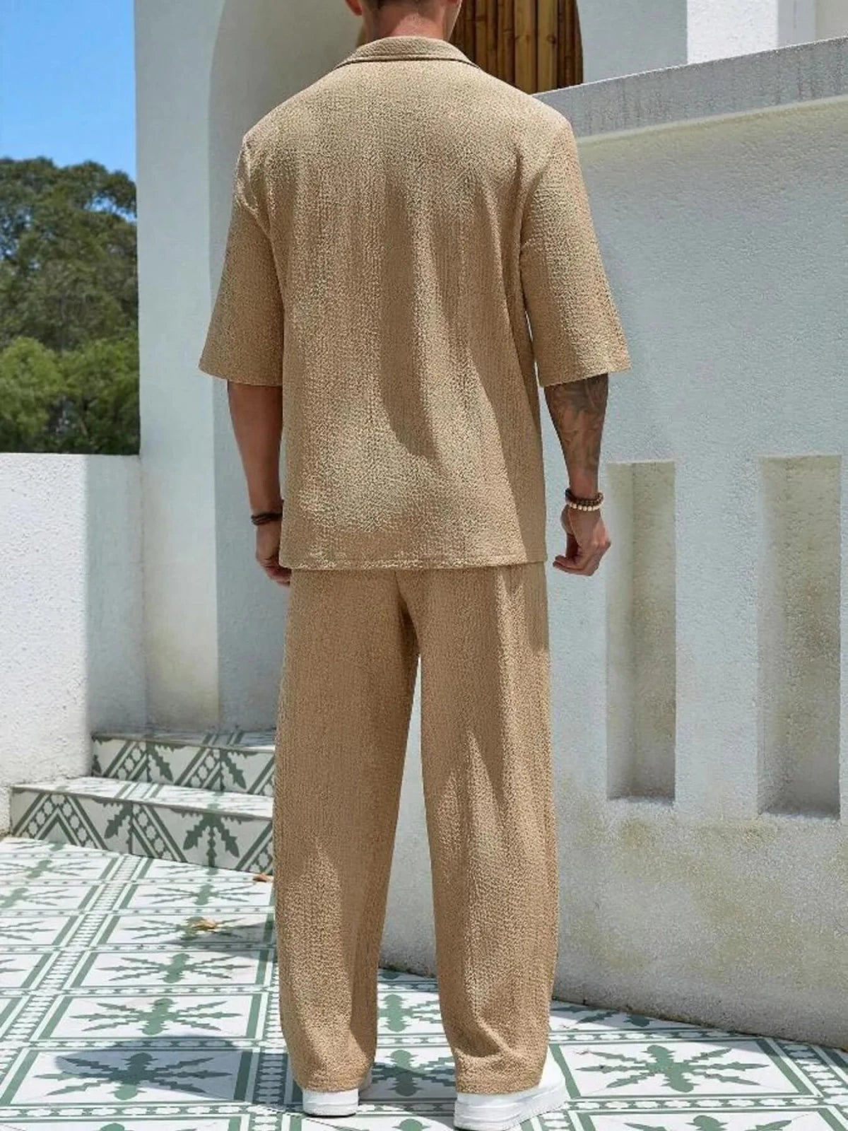 Men’s Half Sleeve Top and Pants Set | CozyFits in Khaki