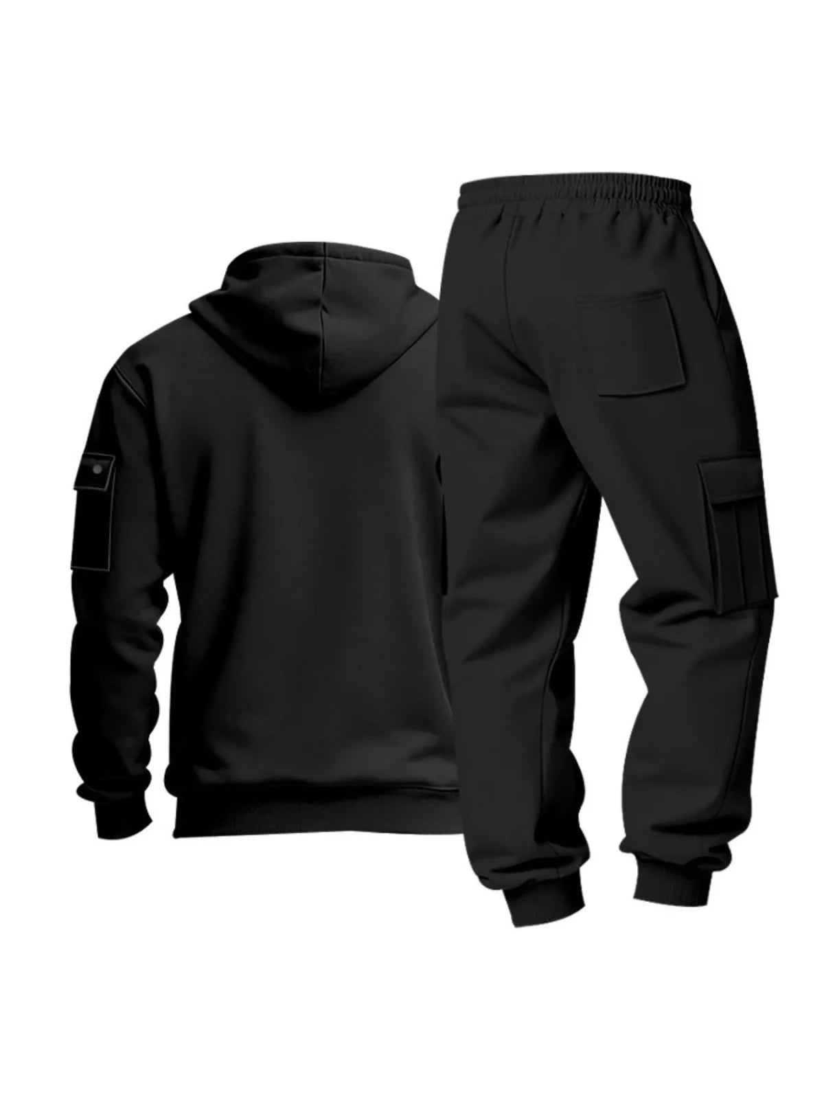 Men’s Half Zip Hoodie and Cargo Pants Set | CozyFits in Black