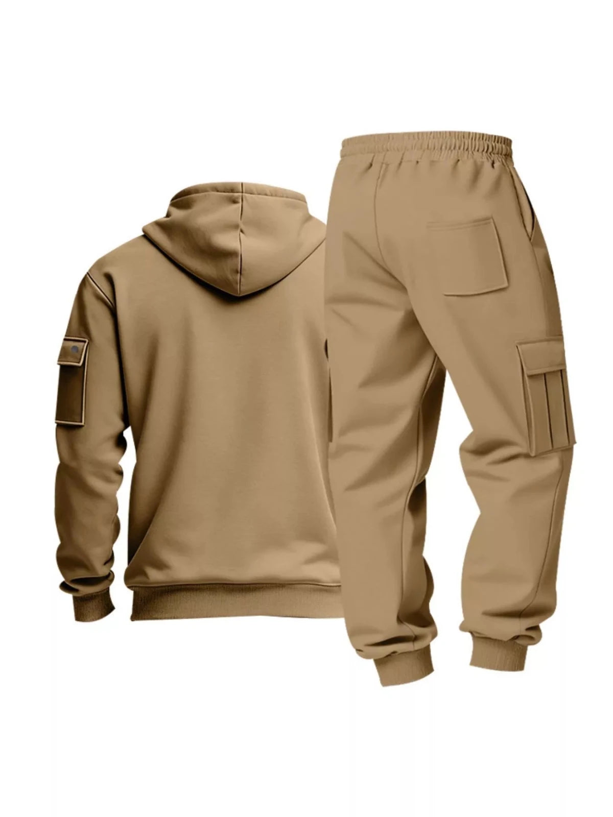 Men’s Half Zip Hoodie and Cargo Pants Set | CozyFits in Camel