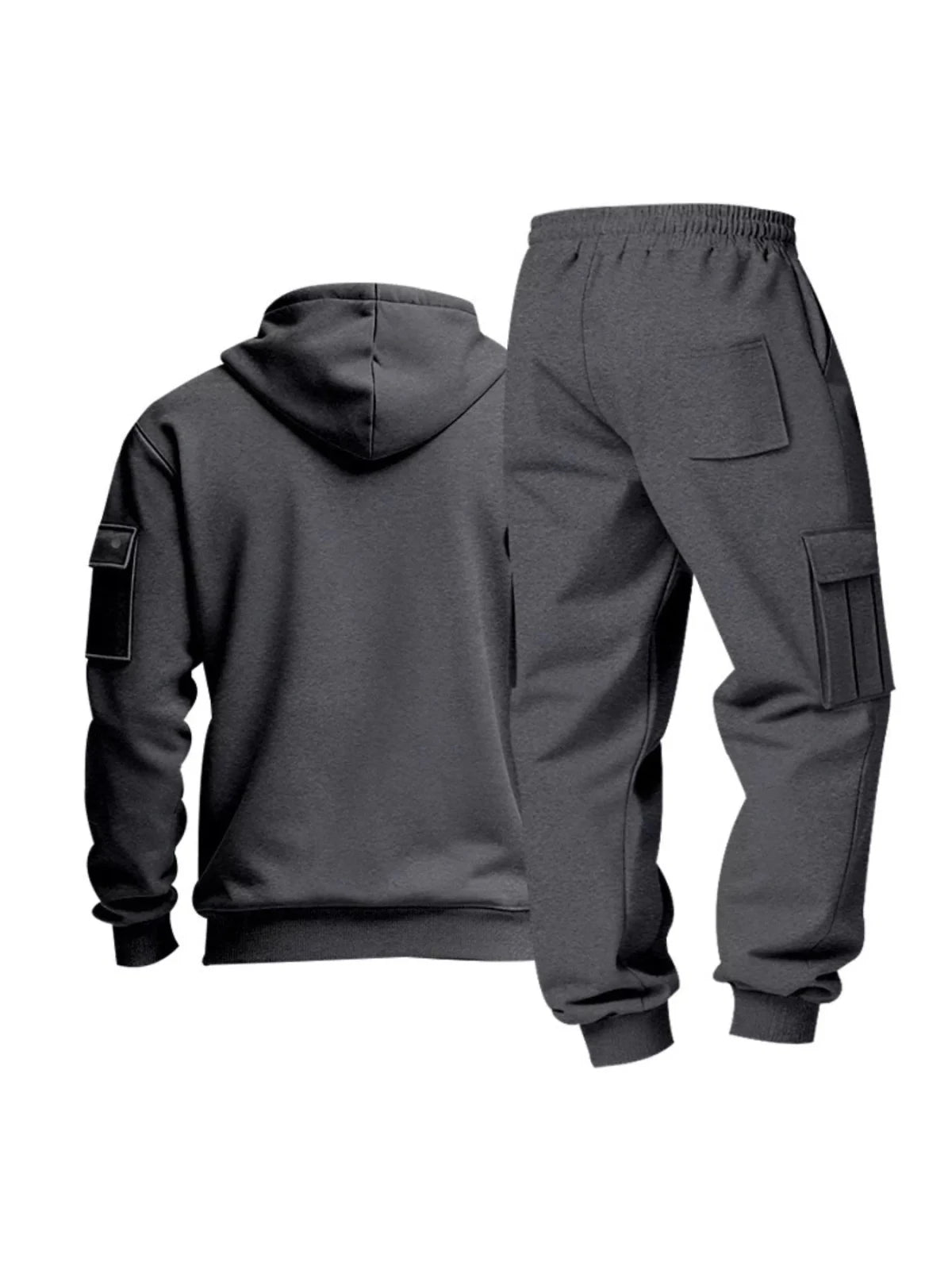 Men’s Half Zip Hoodie and Cargo Pants Set | CozyFits in Dark Gray