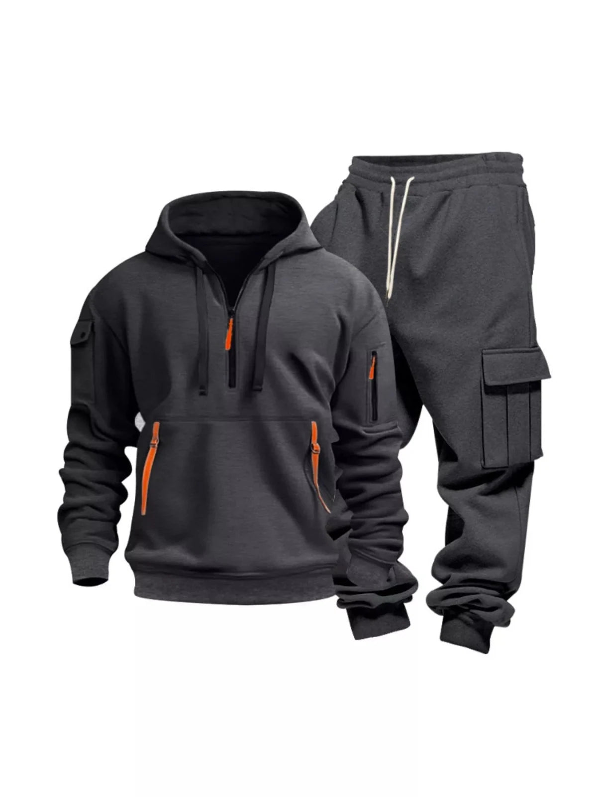 Men’s Half Zip Hoodie and Cargo Pants Set | CozyFits in Dark Gray