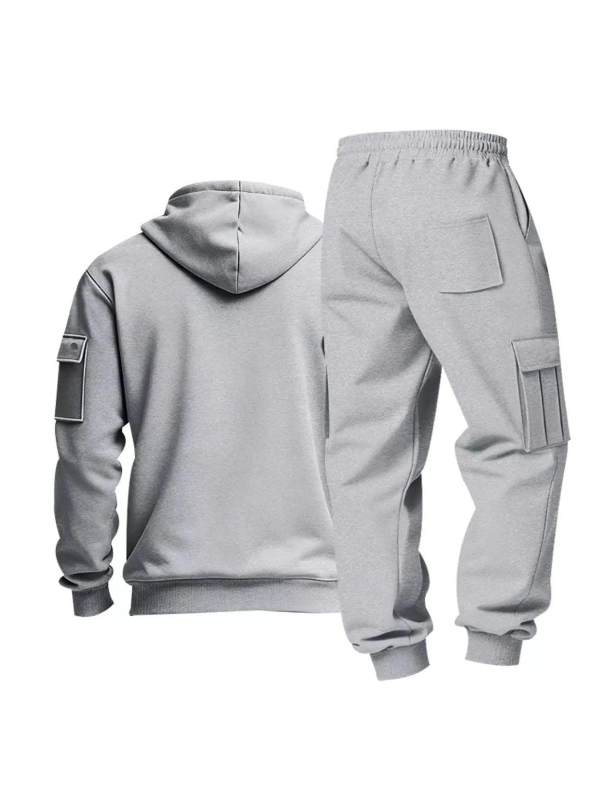 Men’s Half Zip Hoodie and Cargo Pants Set | CozyFits in Light Gray