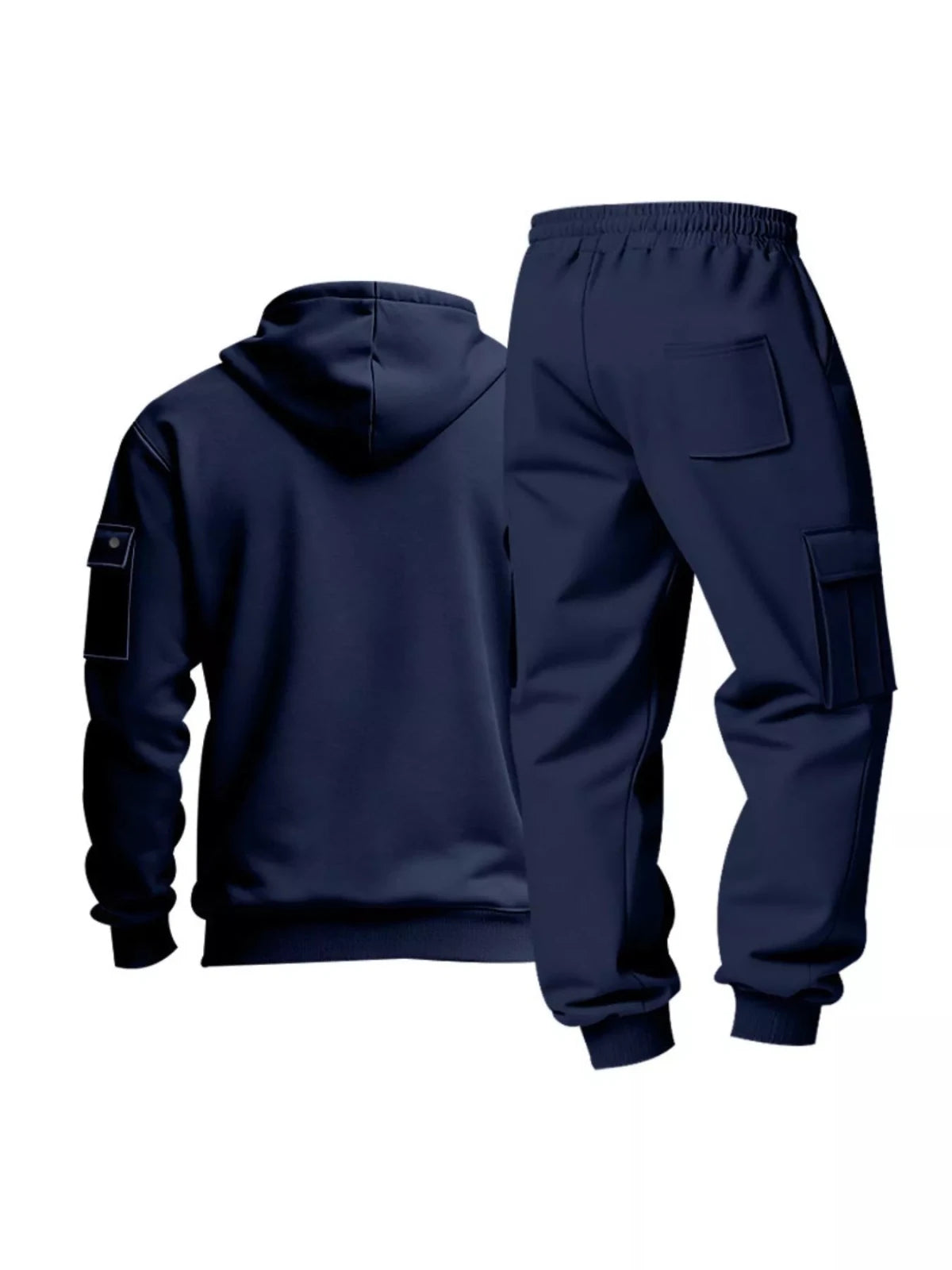 Men’s Half Zip Hoodie and Cargo Pants Set | CozyFits in Navy Blue